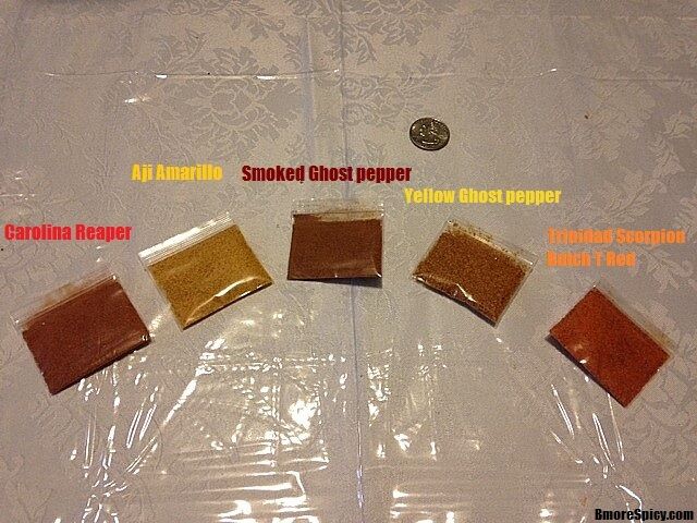 2.3 Grams Powder: Carolina Reaper Butch T Aji Amarillo Ghost Pepper Red & Yellow