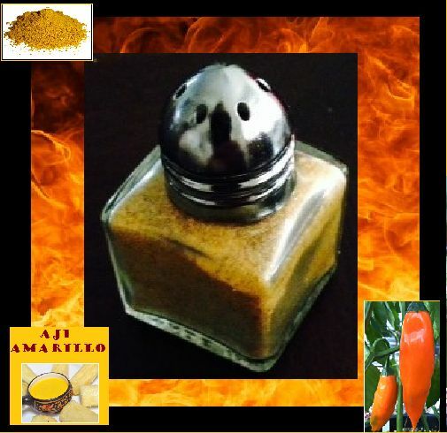 Aji Amarillo salt shaker .5 ounce Yellow powder Hot Spicy Peru Medium Heat chili