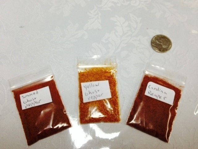 2.3 Grams: Red smoked & Yellow Ghost pepper & Carolina Reaper chile HOT Powder