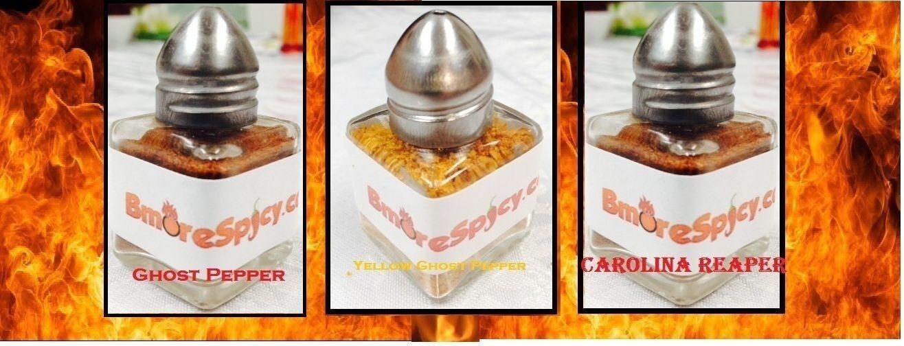 4x Reaper, Red & Yellow Ghost Pepper Aji Amarillo HOT Chili powder shakers .5 OZ